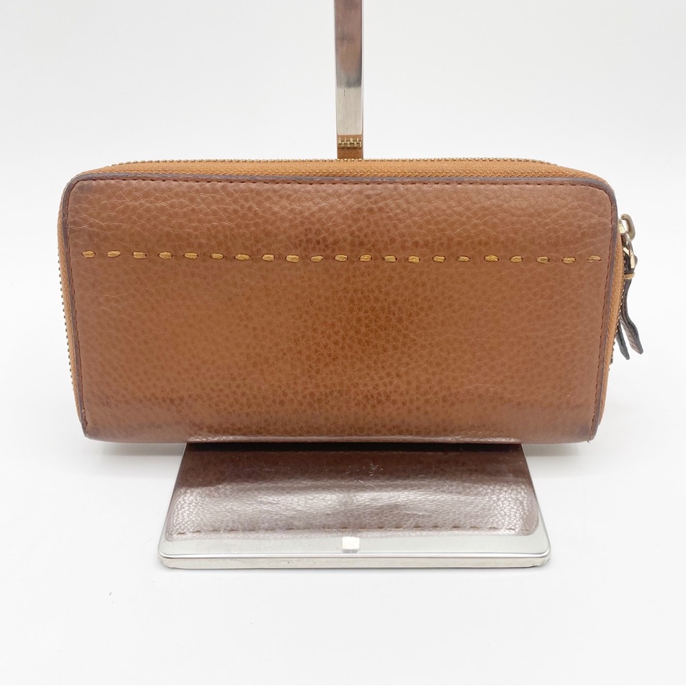 TORY BURCH Long Wallet Leather Caramel Color 7.5” x 4” Soft Leather Sleek - Picture 3 of 12